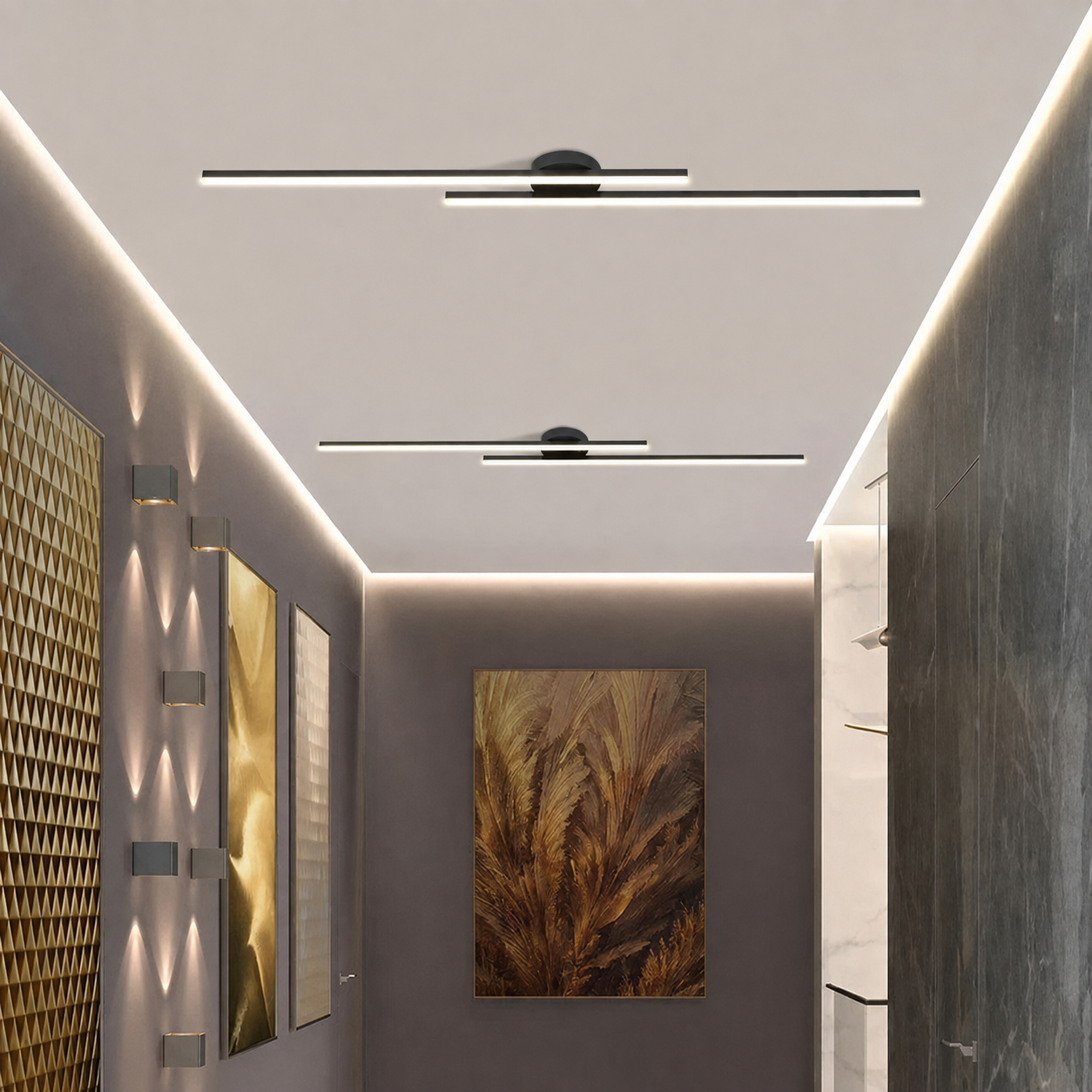 Modern long-strip LED ceiling light for hallway ambient lighting
