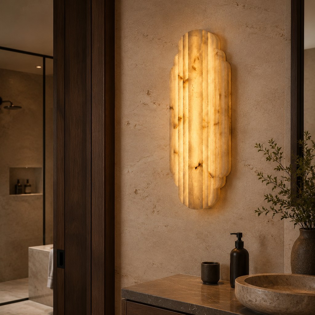 Mira Contour Vertical Marble Wall Sconce in an additional premium lifestyle setting