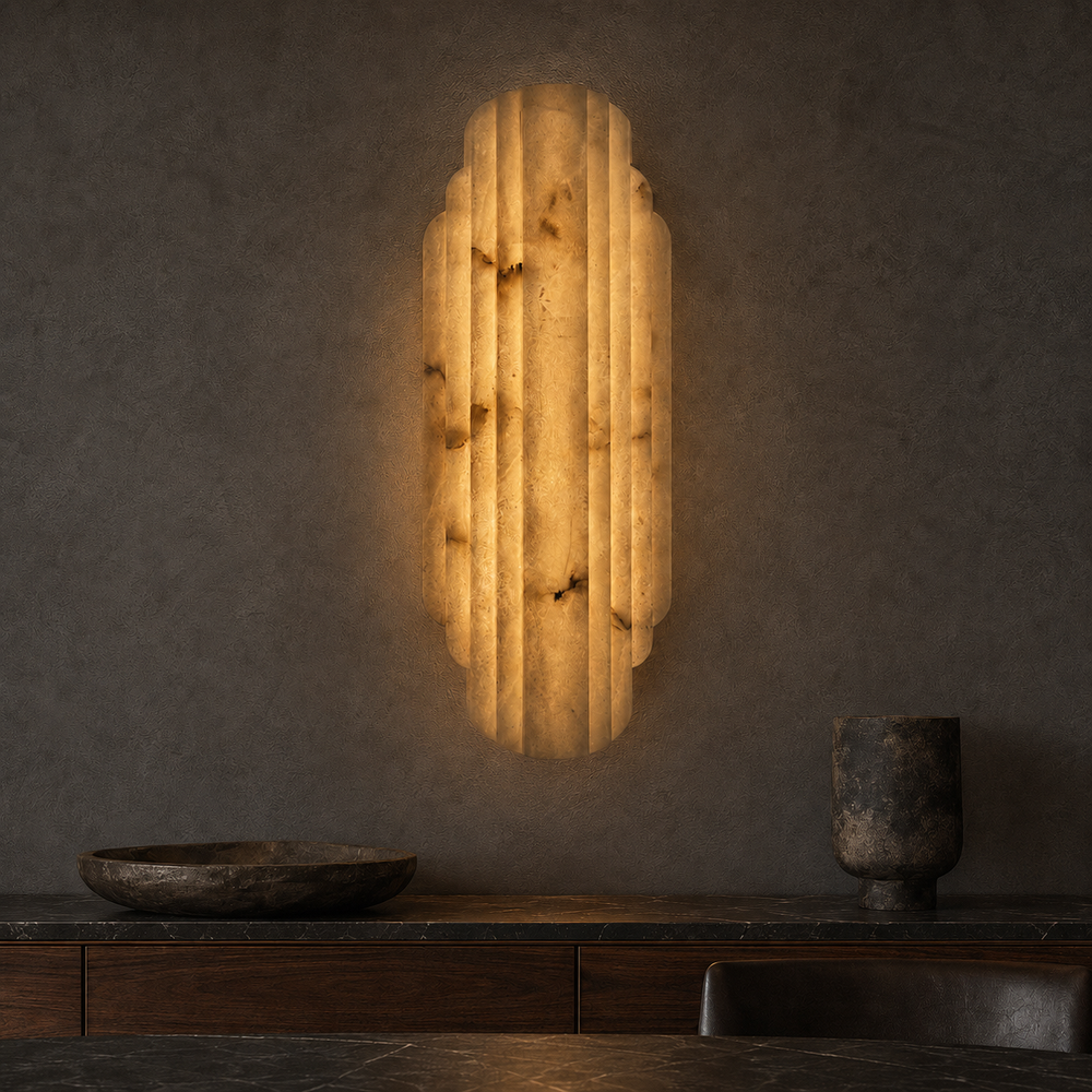 Mira Contour Vertical Marble Wall Sconce in a brighter premium lifestyle interior