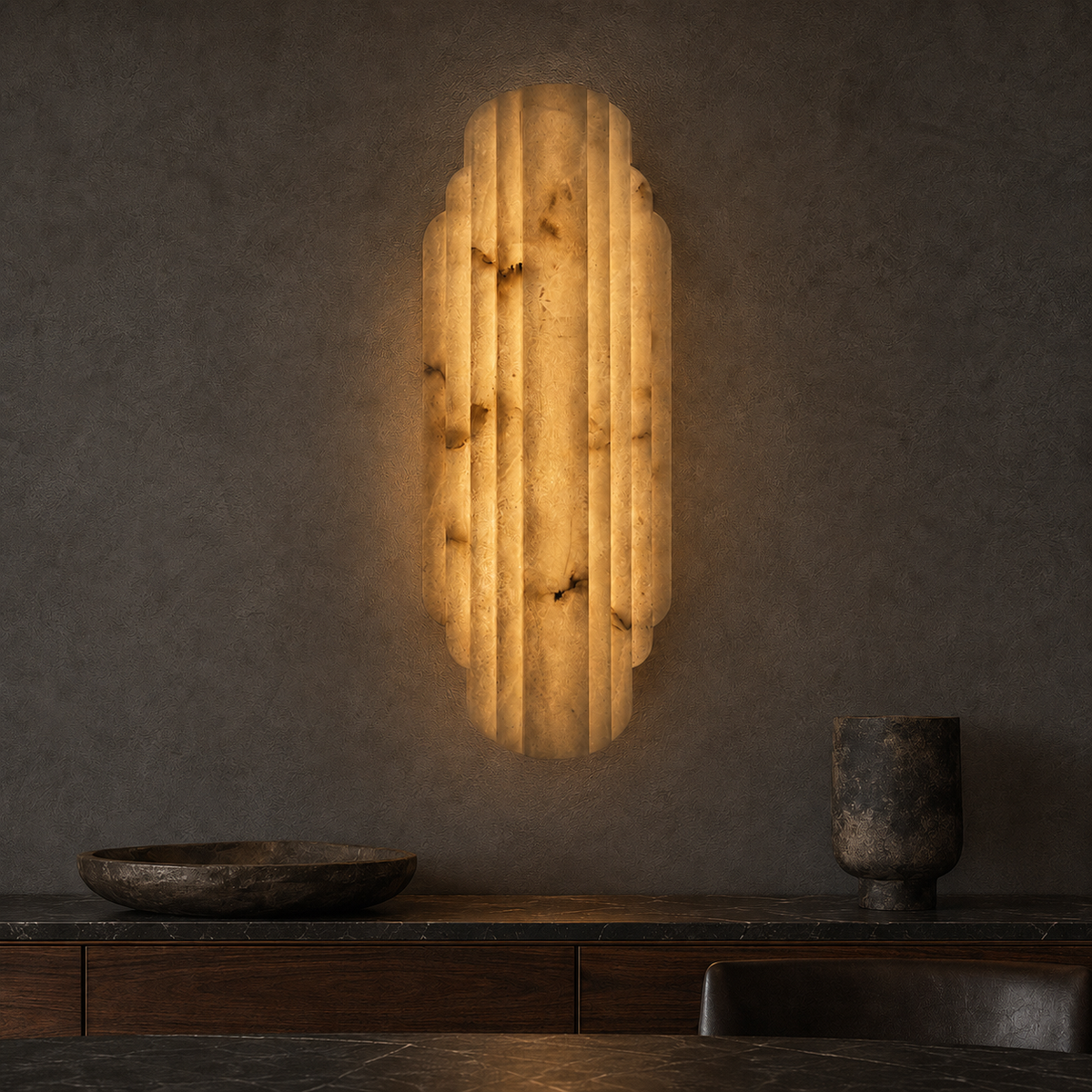 Mira Contour Vertical Marble Wall Sconce in a brighter premium lifestyle interior
