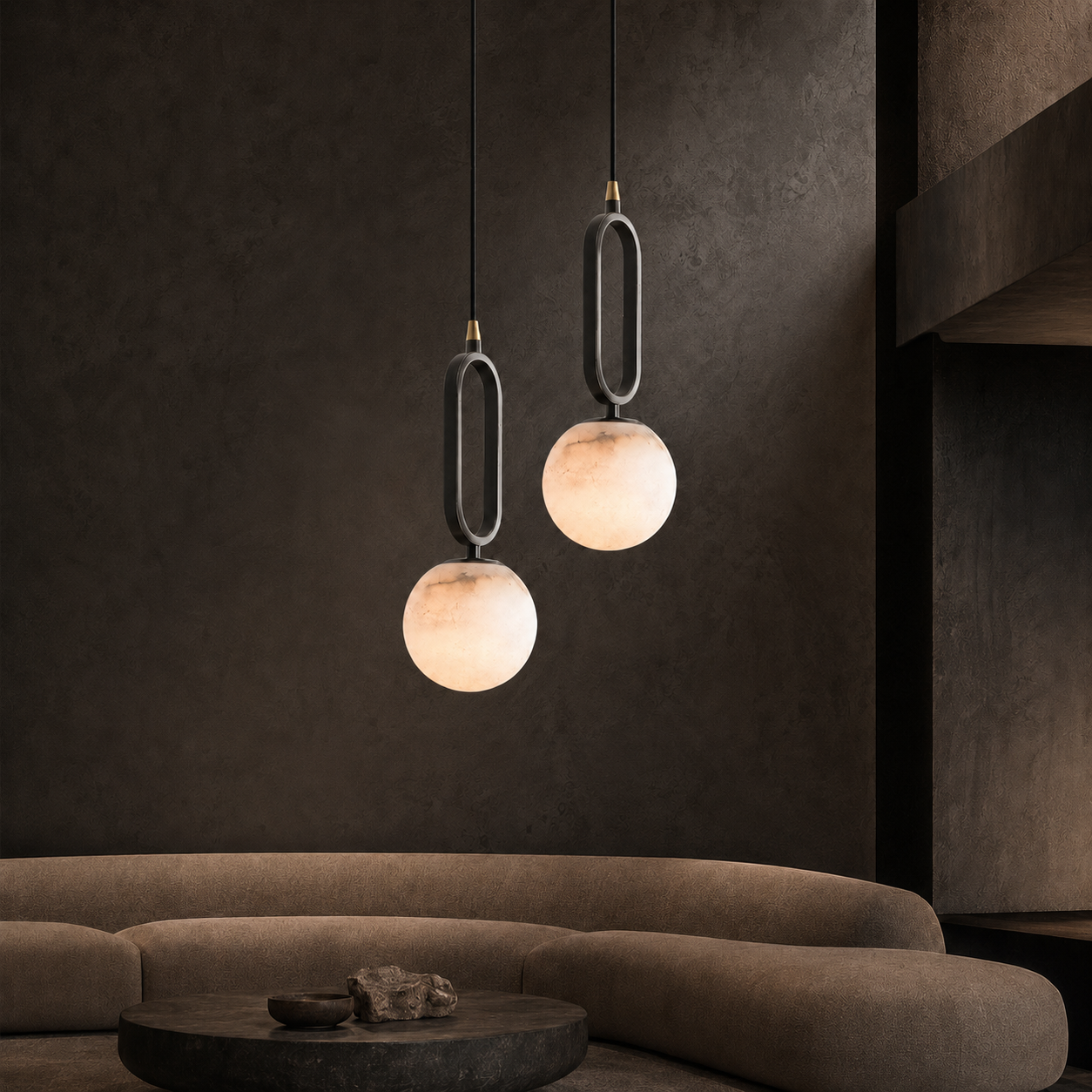 Neris Veil Sculptural Marble Pendant Light in a brighter premium lifestyle interior