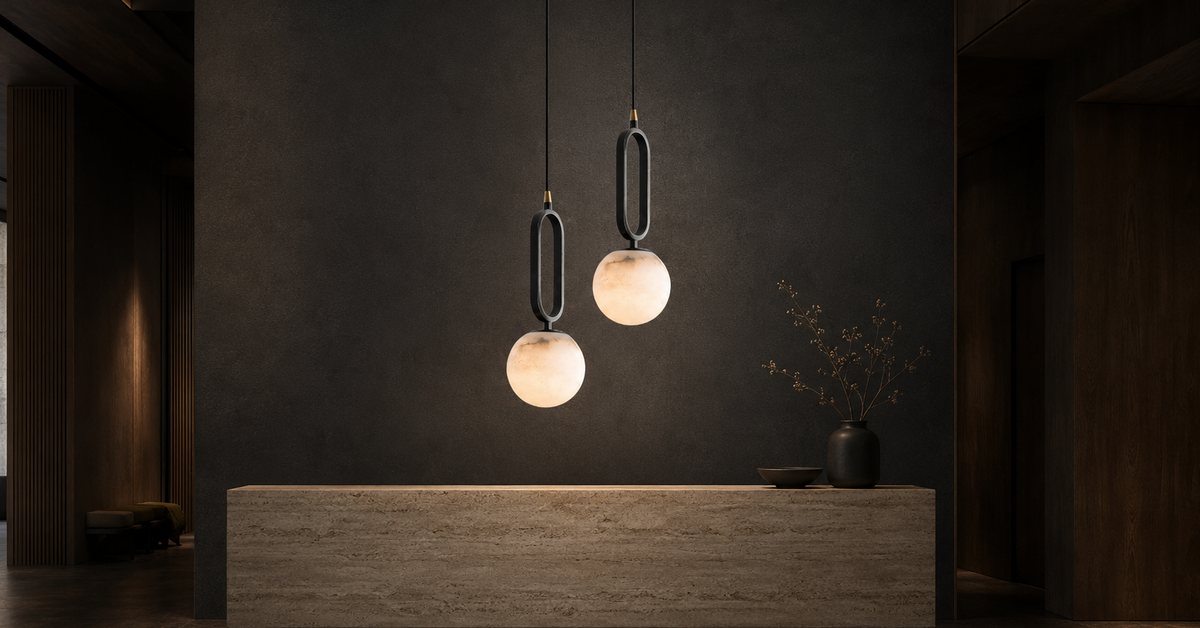 Neris Veil Sculptural Marble Pendant Light luxury lifestyle landscape