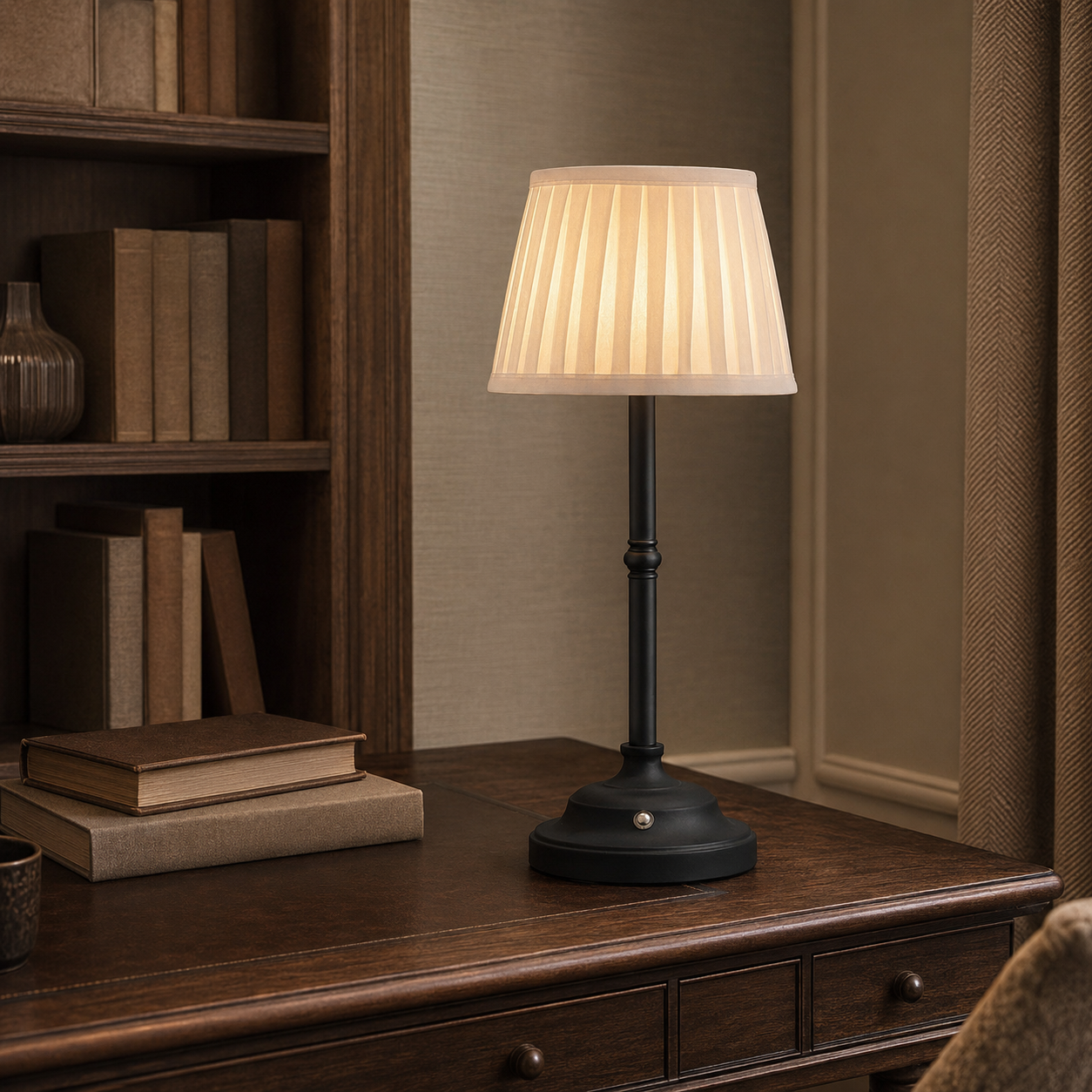Ophelia Column black table lamp in an elegant study
