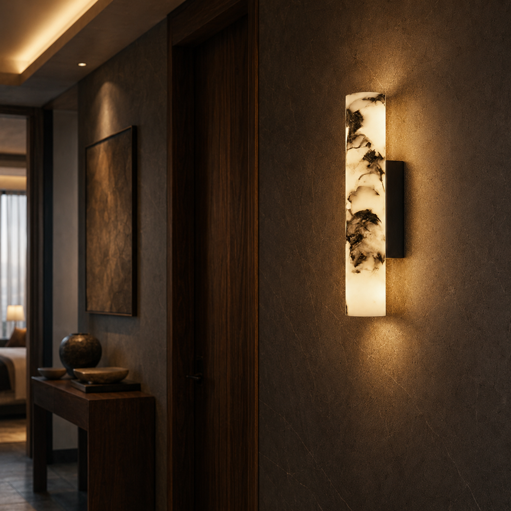 Oria Reed Architectural Marble Wall Sconce in an additional premium lifestyle setting
