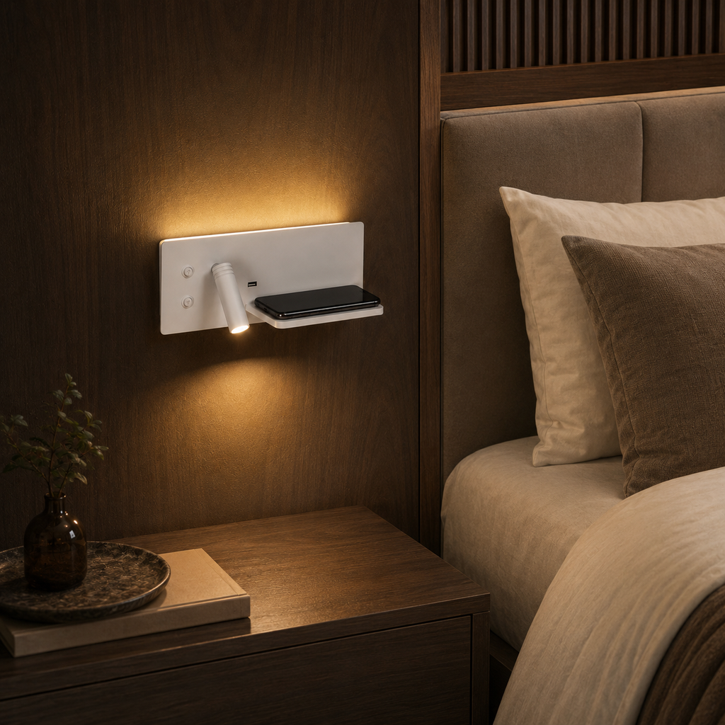 Quilla Veil Bedside Wall Sconce with Wireless Charging in an additional premium lifestyle setting