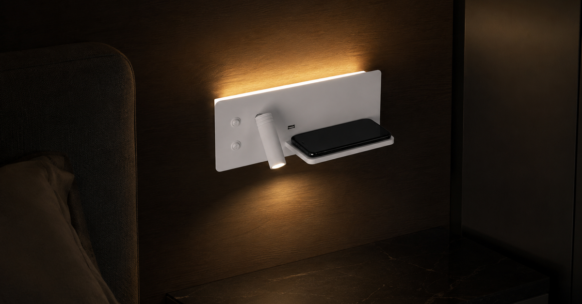 Quilla Veil Bedside Wall Sconce with Wireless Charging luxury lifestyle landscape