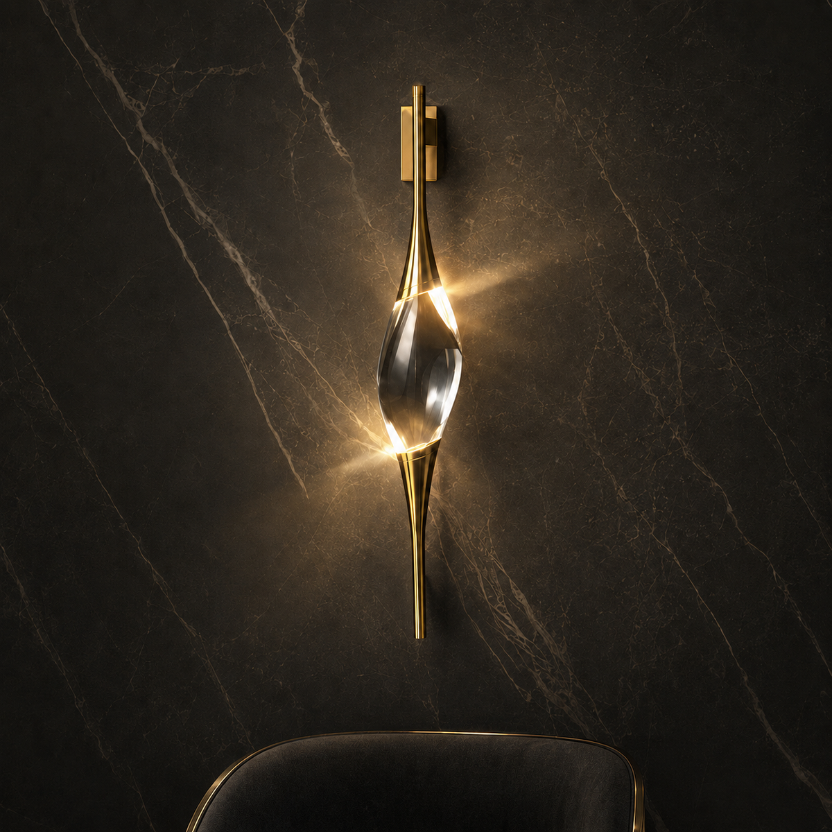 Sable Veil Sculptural Crystal Wall Sconce in a brighter premium lifestyle interior
