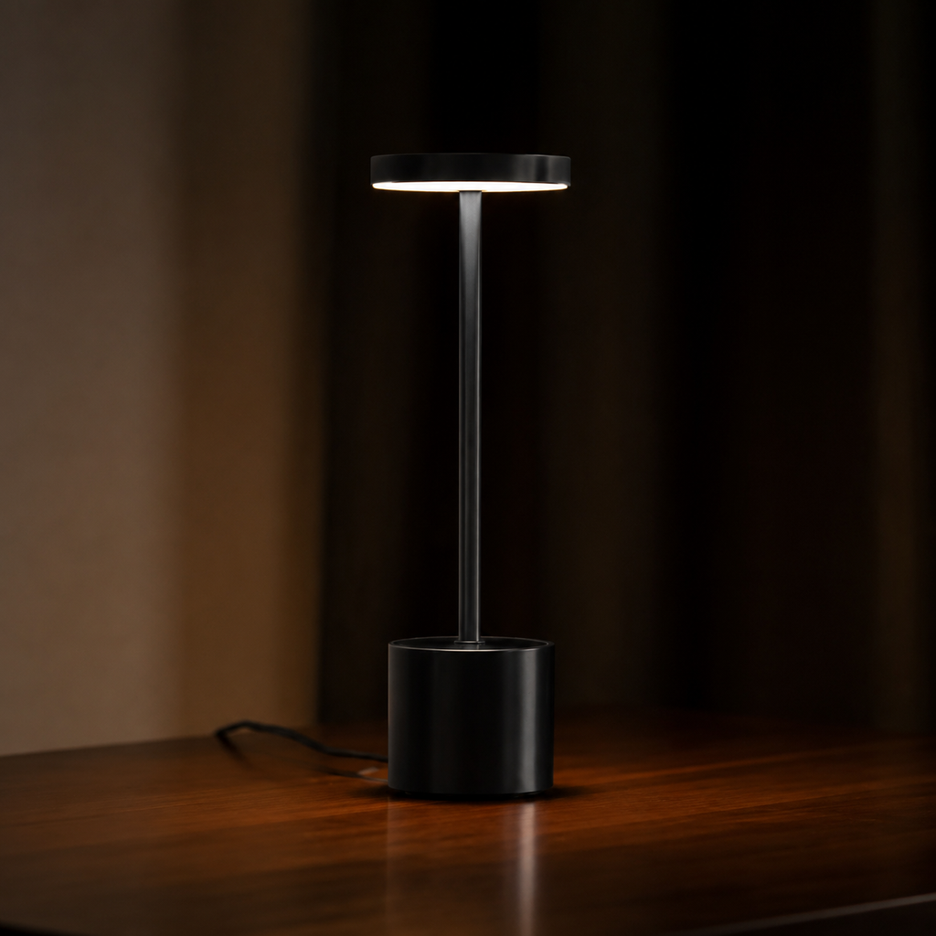 Black rechargeable cordless table lamp, dimmable Vita model