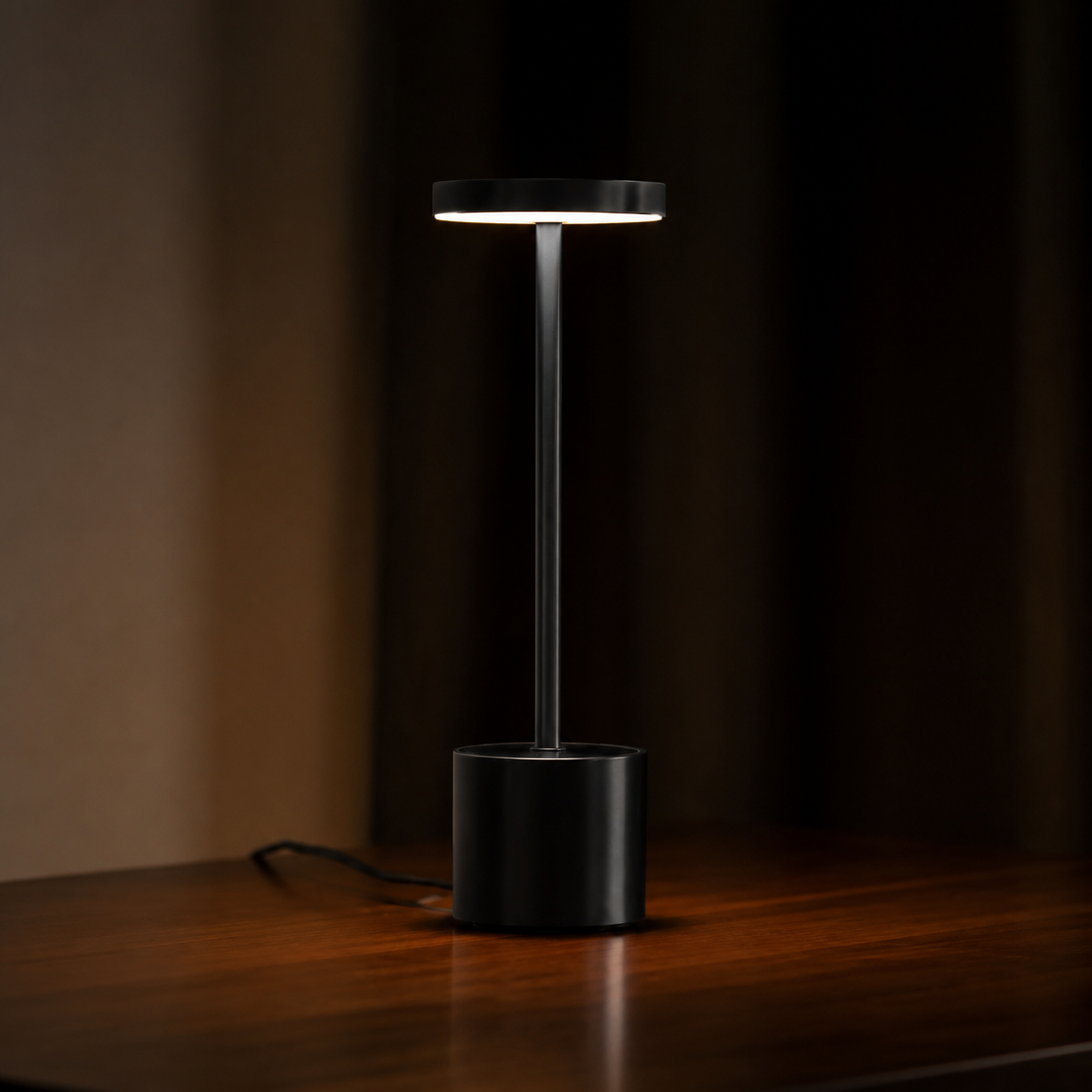 Black rechargeable cordless table lamp, dimmable Vita model