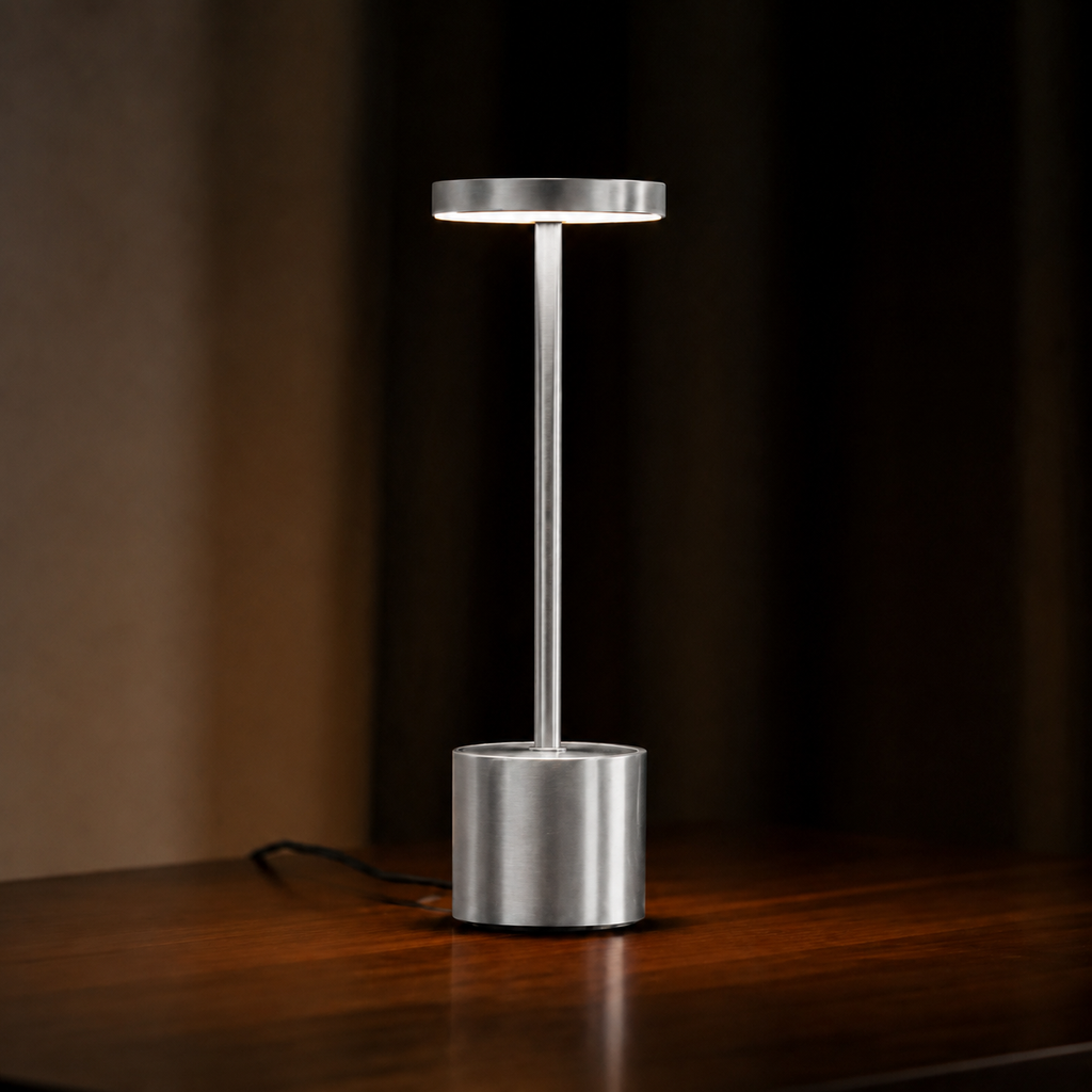 Silver rechargeable cordless table lamp, dimmable Vita model