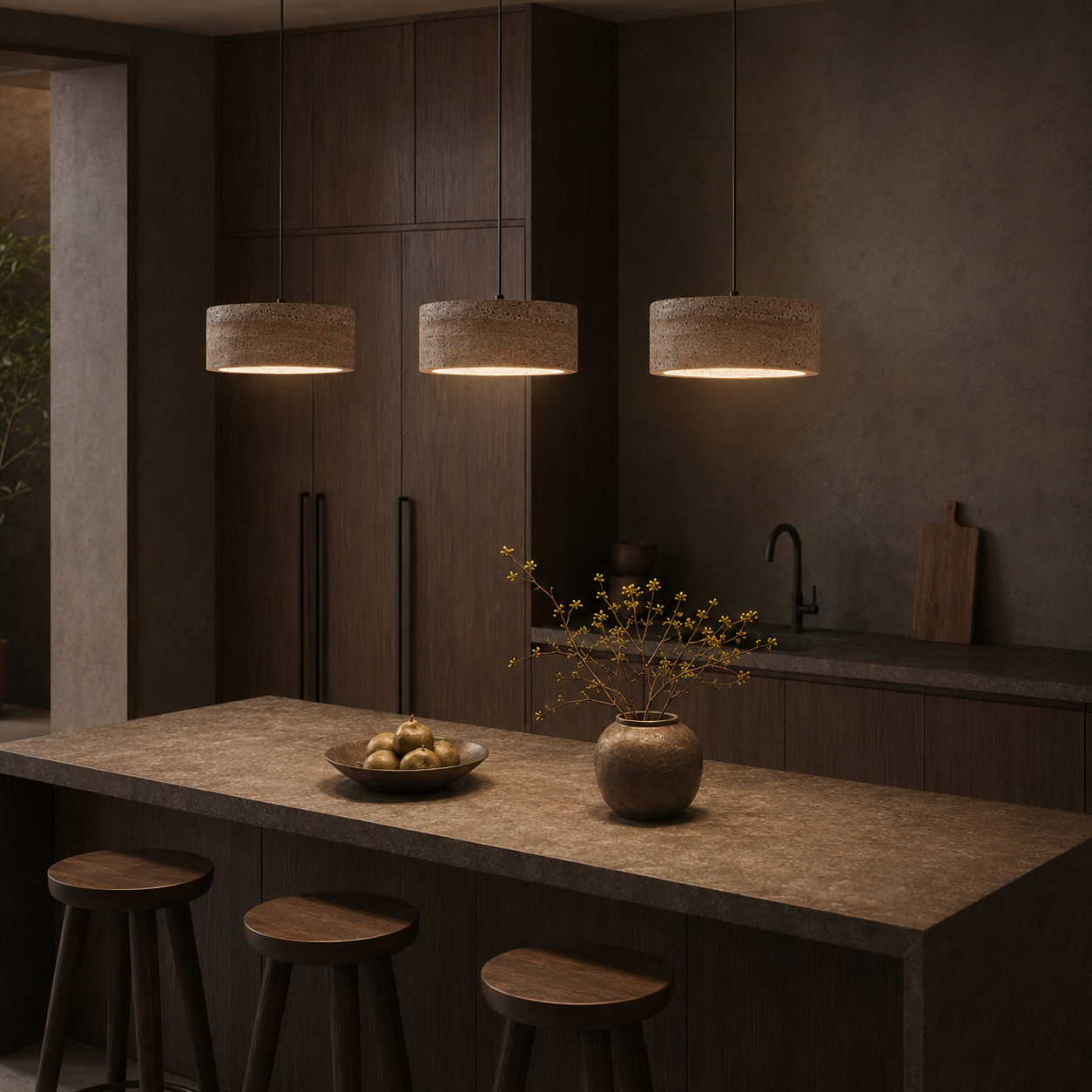 Ysola Veil Travertine Pendant Light in an additional premium lifestyle setting