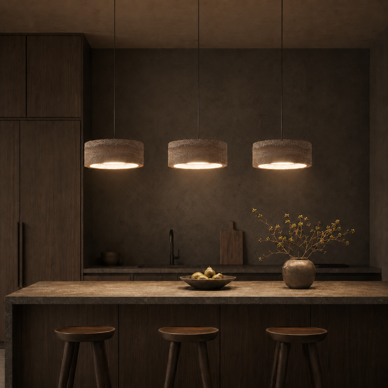 Ysola Veil Travertine Pendant Light in a brighter premium lifestyle interior